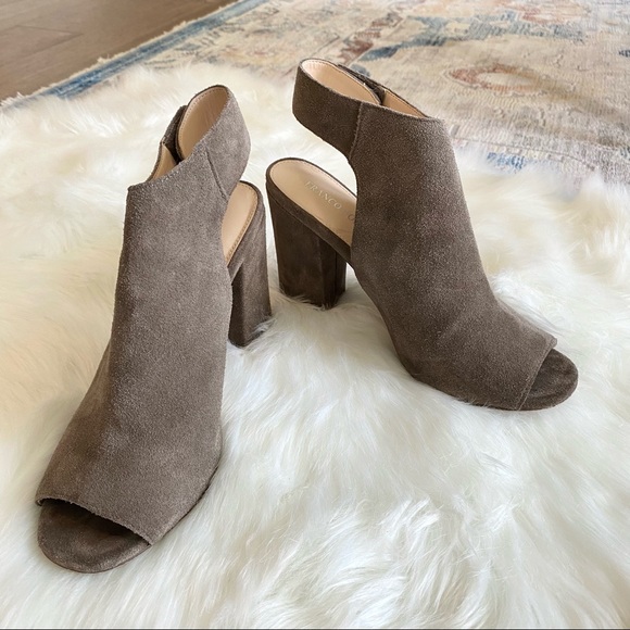 Franco Fortini Size 8 Lisa Genuine Suede Peep Toe Block Heels Taupe - Picture 6 of 9